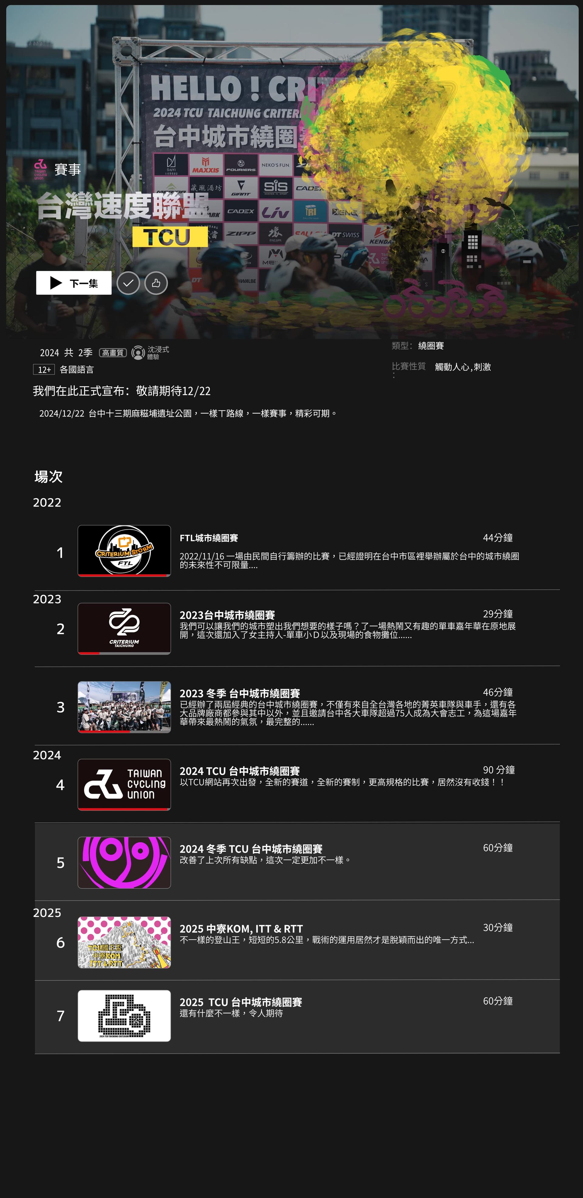 2024 冬季 TCU 台中城市繞圈賽 賽事說明圖 1